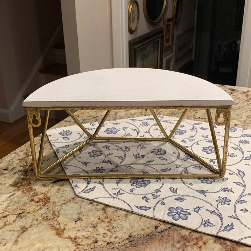 White and Gold Geometric Half-Moon wall Shelf